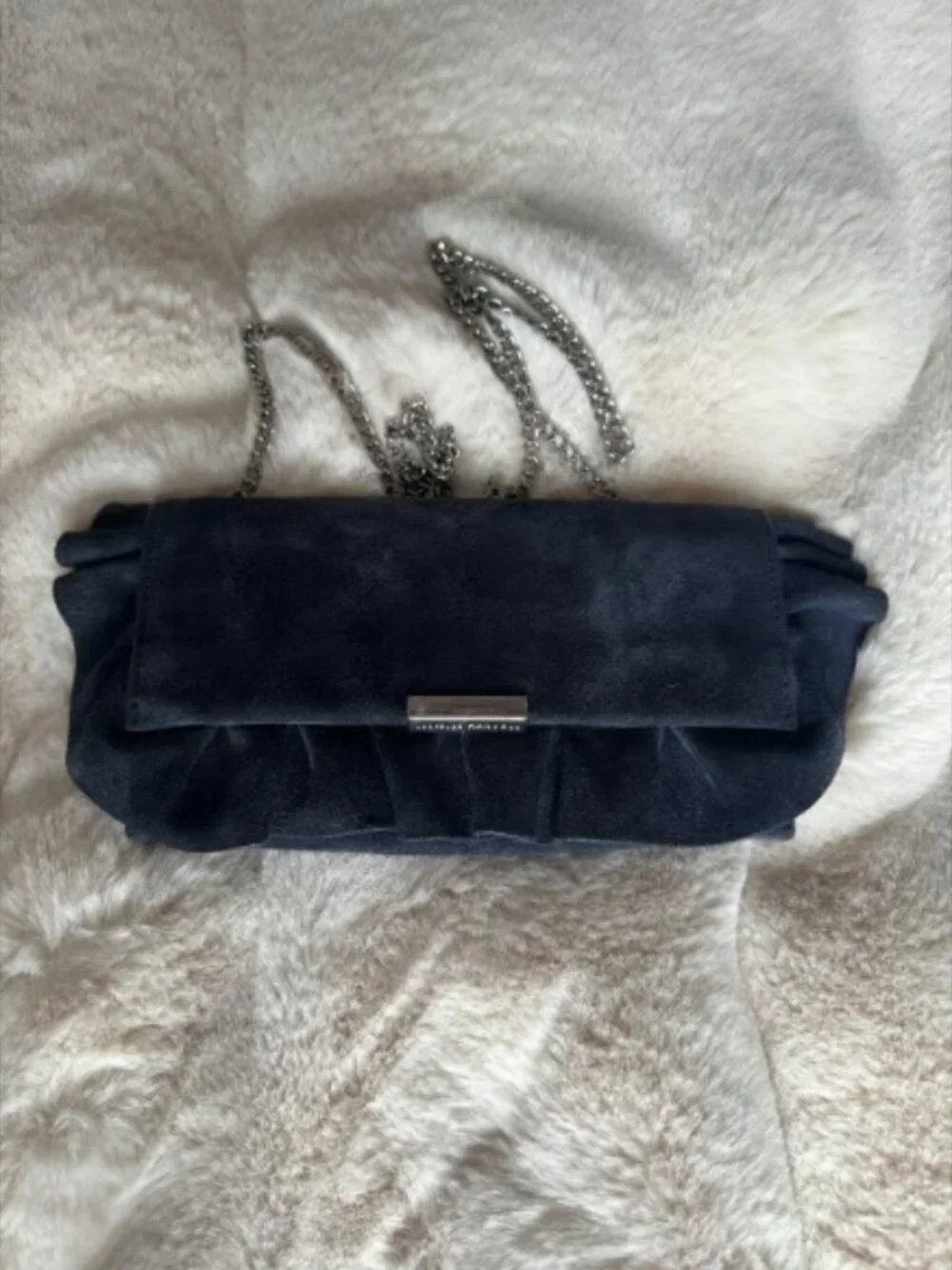 Loeffler Randall Navy Blue Tab Suede Clutch